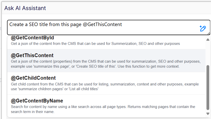 A user interface displaying several functions related to content management and SEO tasks.