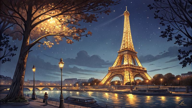 Illustration of Paris at night