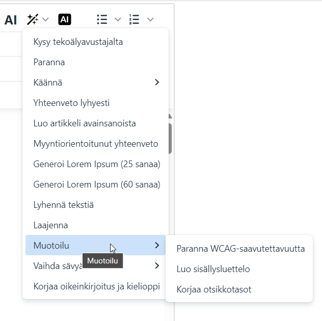 Rich Text Editor Example in Finnish