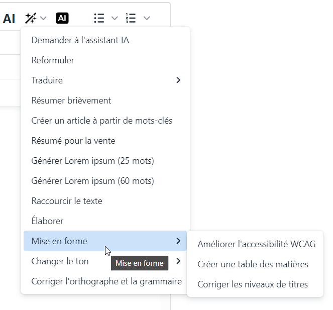 Rich Text Editor Example in French